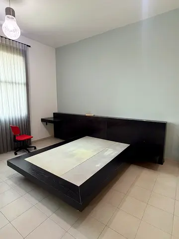 Platform Bed Frame with Headboard and Side Tables - Dark Wood
