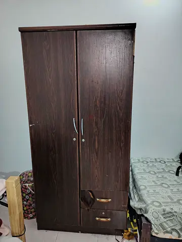 Dark Wood 2-Door Wardrobe with Drawers - Used