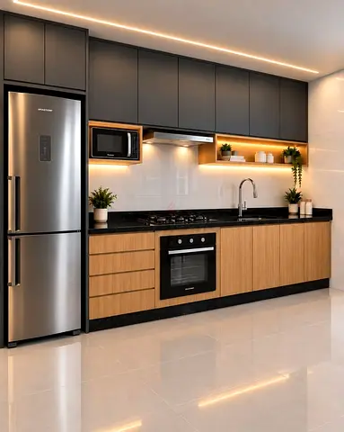Modern fitted kitchen cabinets with outappliances -