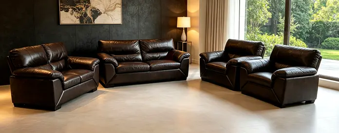 Dark Brown Leather 4-Piece Sofa Set — 3-Seater + 2-Seater + 2 Armchairs