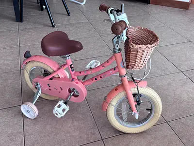 Glerc kids bike bicycle 12 inch w/ balancing wheels / stabilisers , peach