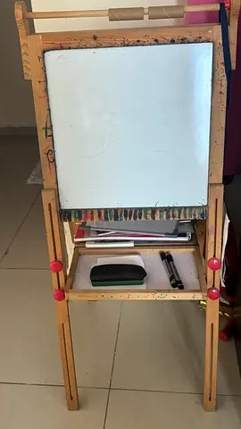 Wooden kids easel with whiteboard and paper roll
