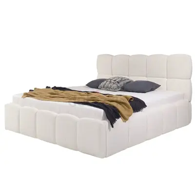 Sleek lines design queen boucle bed