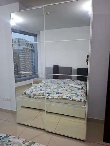 White Sliding Mirrored Wardrobe - 2 Doors, Good Condition