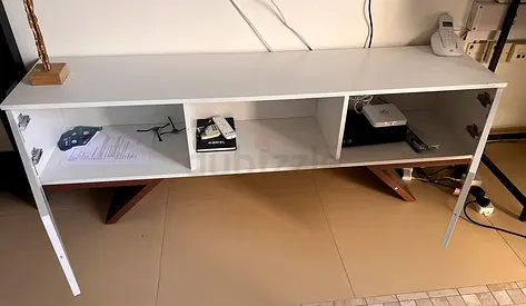 White TV stand Unit with Open Shelving