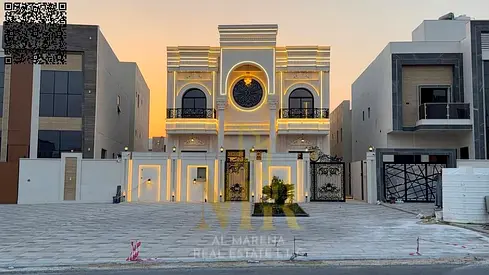 فيلا للبيع في الحليو 1 – عجمان | تصميم كلاسيكي راقٍ | 5 غرف نوم ماستر | ارتداد أمامي 21 مترًا | رسوم التسجيل والتمليك مشمولة