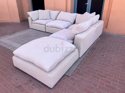Marina home feather 🪶 filled Sofa Beige with footstool