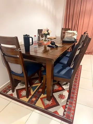 Solid Wood 6-Seater Dining Table with Chairs - Dark Finish