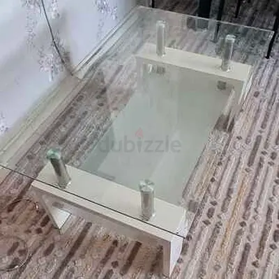 Glass Top Coffee Table with White Wooden Base - Good Condition