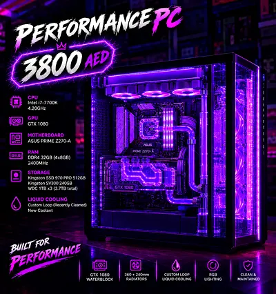 Performance Gaming PC (Intel i7-7700K, GTX 1080, Custom Liquid Cooling) - Full RGB Showcase