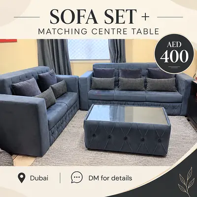5-Seater Sofa Set with Matching Centre Table - Grey Velvet