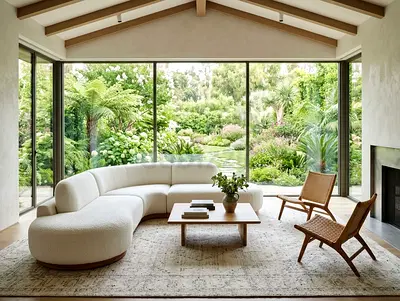 Curved Cream Upholstered Sofa - Modern Sectional (Left-facing)