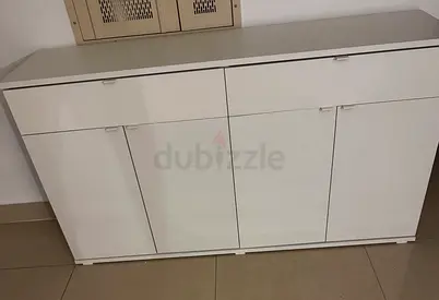 White Glossy Sideboard Cabinet with Drawers and Doors