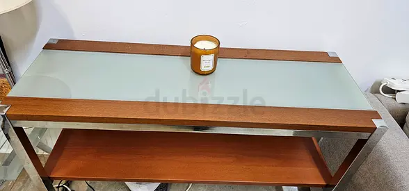 Wood and Frosted Glass Console Table with Lower Shelf