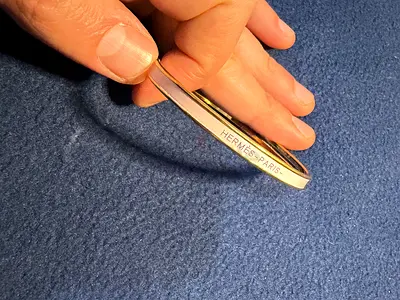 Hermes enamel hinged bangle bracelet - slim gold trim (preowned)