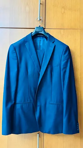 Men's Dark Teal Single-Breasted Business Suit - Excellent Condition