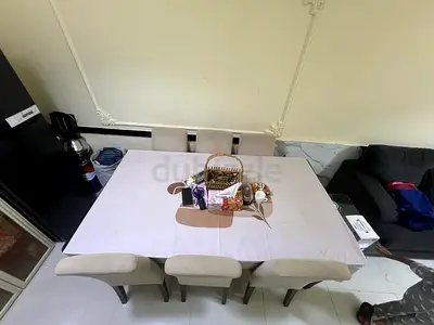 6-seater dining table with upholstered chairs - light beige set
