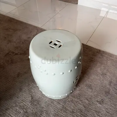 Elegant White Ceramic Garden Stool / Decorative Side Table
