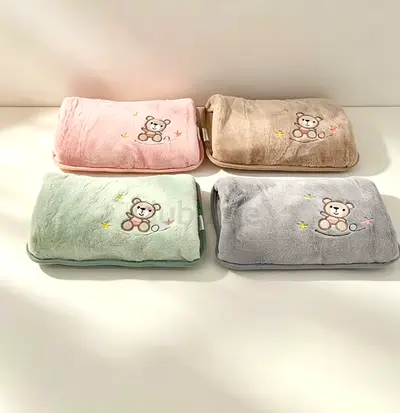 Plush Hot water bottle with Bear Embroidery - Soft, Lightweight, warm belly