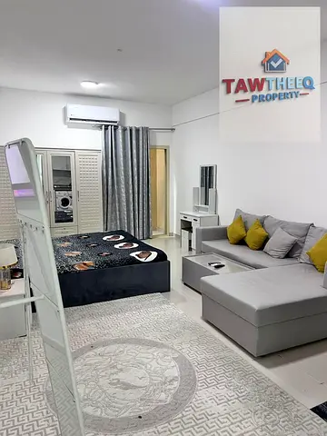استوديو مفروش جديد مع بلكونة للإيجار الشهري في الراشدية 1 عجمان