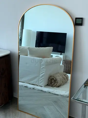 Large Arched Full-Length Floor Mirror with Gold Frame
