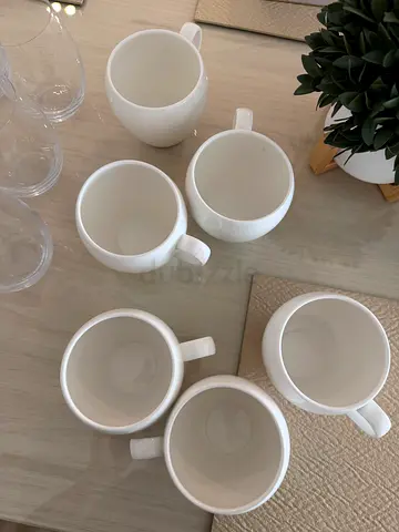 Set of 6 White Ceramic Coffee Mugs - heavy