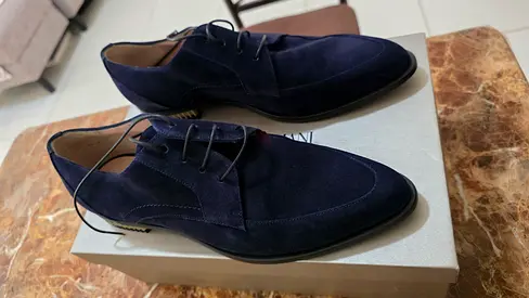 Women Navy Suede Derby Dress Shoes - Size Unknown, Excellent Condition