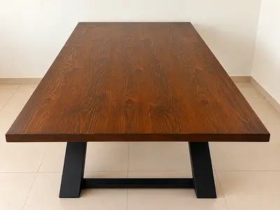 Solid Wood Dining Table with Metal Legs - Large Rectangular