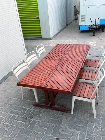 Wooden Outdoor Dining Table with 6 Chairs - Solid Slatted Top