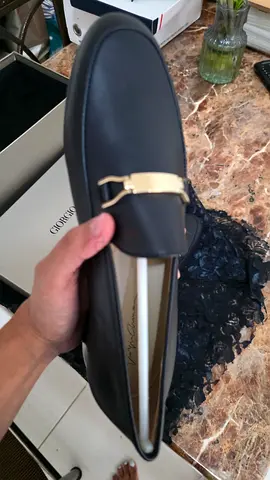 Giorgio Armani Black leather women's loafers with gold bit detail - Brand new