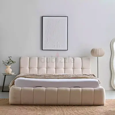 New Upholstered King Bed with Padded Headboard- Cream