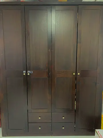 Dark Wood 4-Door Wardrobe with Drawers — Good Condition