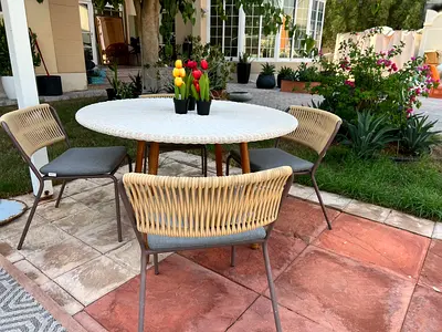 Spanish Designer 
POINT ARC Collection Round Dining Table with 4 Chairs Dhs 2500