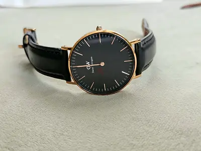 Daniel Wellington Classic Black Dial Rose Gold Case Leather Strap Watch
