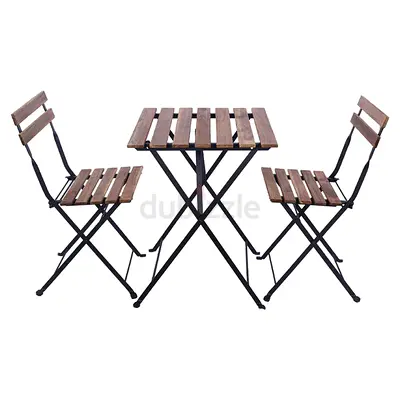 IKEA Wooden Folding Bistro Table with 2 Chairs - Compact Outdoor Set