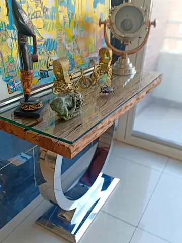 Railway Wood Entry Console Table with Glass