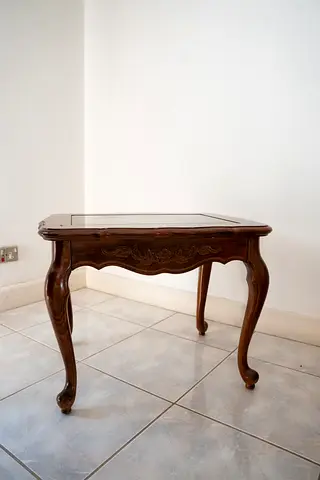 Solid Wood Carved Side Table set with Glass Top .. accessories included free