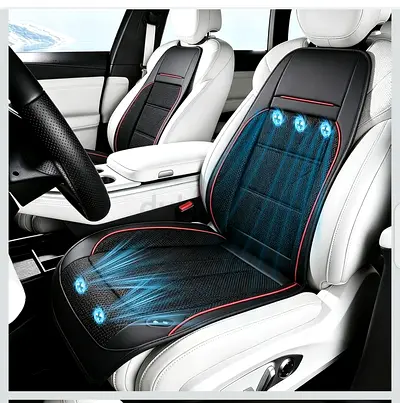 Car Seat Cooling Cushion with 3 Speeds USB Fan, Breathable 3D Borneol Fabric & Lumbar Support