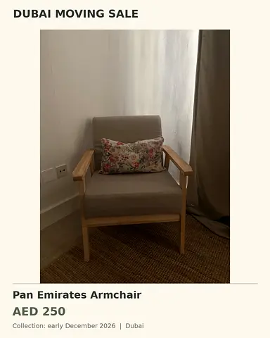 Light Wood Armchair with Grey Upholstery