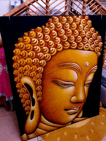 Large Hand-Painted Golden Buddha Canvas Art. Original Painting. AED 550 Only!