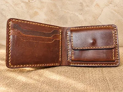 Genuine Brown Leather Bifold Wallet with Coin Pocket,
