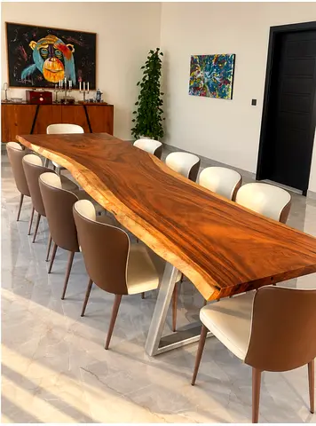 Dining Table + 10 Elegant Chairs, Luxury 3.5 -Metre Solid Monkeypod wood – Rare Statement Piece