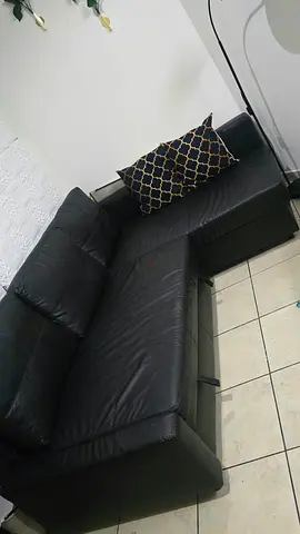 IKEA FRIHETEN Corner Sofa-Bed with Storage in Bomstad Black L-shaped Leather Sofa - Good Condition