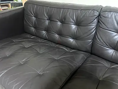 Ikea Black Leather L shape 3-Seater Sofa — Good Condition