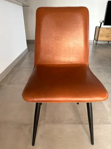 Set of 2 modern brown faux-leather dining chairs with black legs
