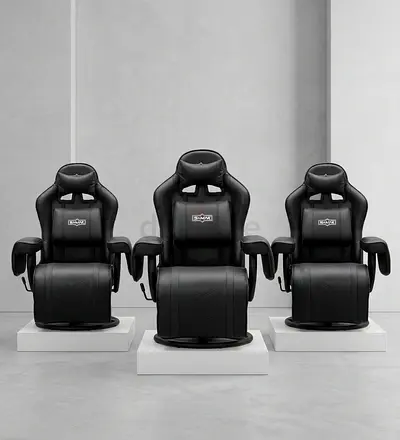 Set of 3 Black Reclining Gaming/Salon Chairs with Footrest