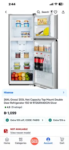 264L Hisense Top Mount Double Door Refrigerator - Silver