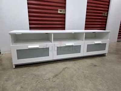 White 3-Section TV Entertainment Unit with Frosted Glass Drawers