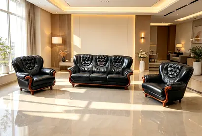 Sofa Luxury Leather Black 5 Seater