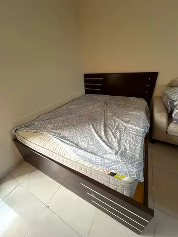 Wooden double bed frame with headboard - good condition king size with mattress homebox